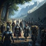 جاده پادشاهی در دنیای Game of Thrones با شخصیت‌های در حال سفر و قلعه‌ای در دوردست، نمادی از بازی Kingsroad.